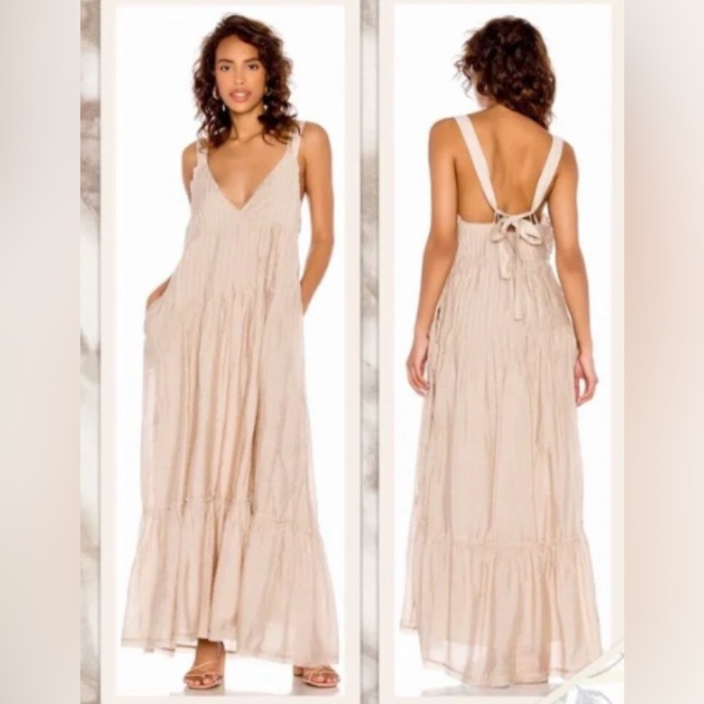 FREE PEOPLE FRANKIE PIN TUCKED PLEATED MAXI DRESS IN SAND SIZE XSMALL